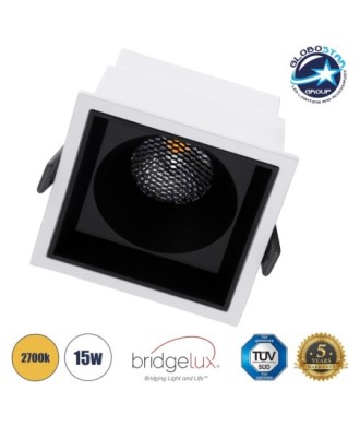 GLOBOSTAR® PLUTO-B 60277 Χωνευτό Downlight Σποτ με Honeycomb Anti Glare Reflector LED 15W 1875lm 38° AC 220-240V IP20 Θερμό Λευκό 2700K - Bridgelux COB Chip & TÜV SÜD Driver - Λευκό & Μαύρο Ματ - Μ10.4 x Π10.4 x Υ6.5cm - Q9.5 x 9.5cm - 5 Χρόνια Εγγύηση
